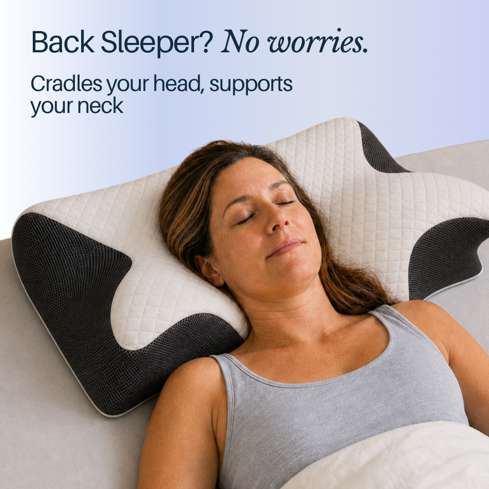 Back sleeper resting on the Contour Relief Pillow