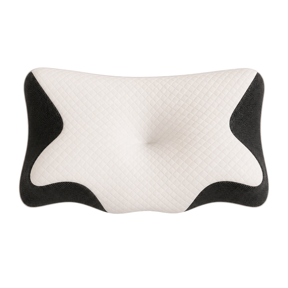 Bird's-eye product view showing a lower centre, curved neck edges, and side grooves.